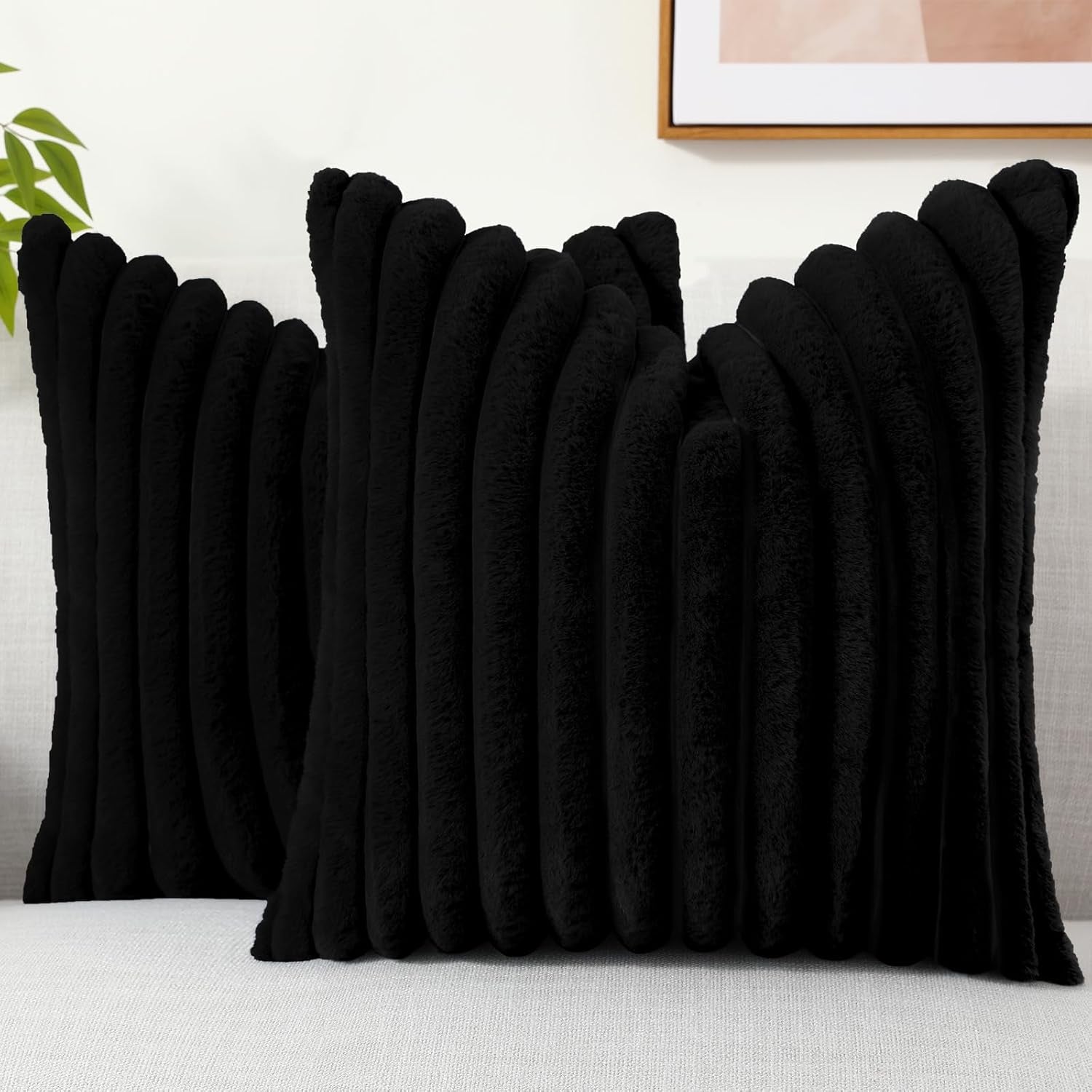 Set of 2 Faux Fur Pillow Covers – 18x18 Plush Decorative Cushions for Sofa, Bed & Living Room 