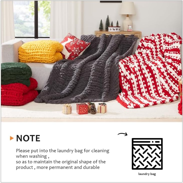Chunky Knit Chenille Throw Blanket – Soft, Cozy Cable Knit for Couch & Home Décor (50x60)