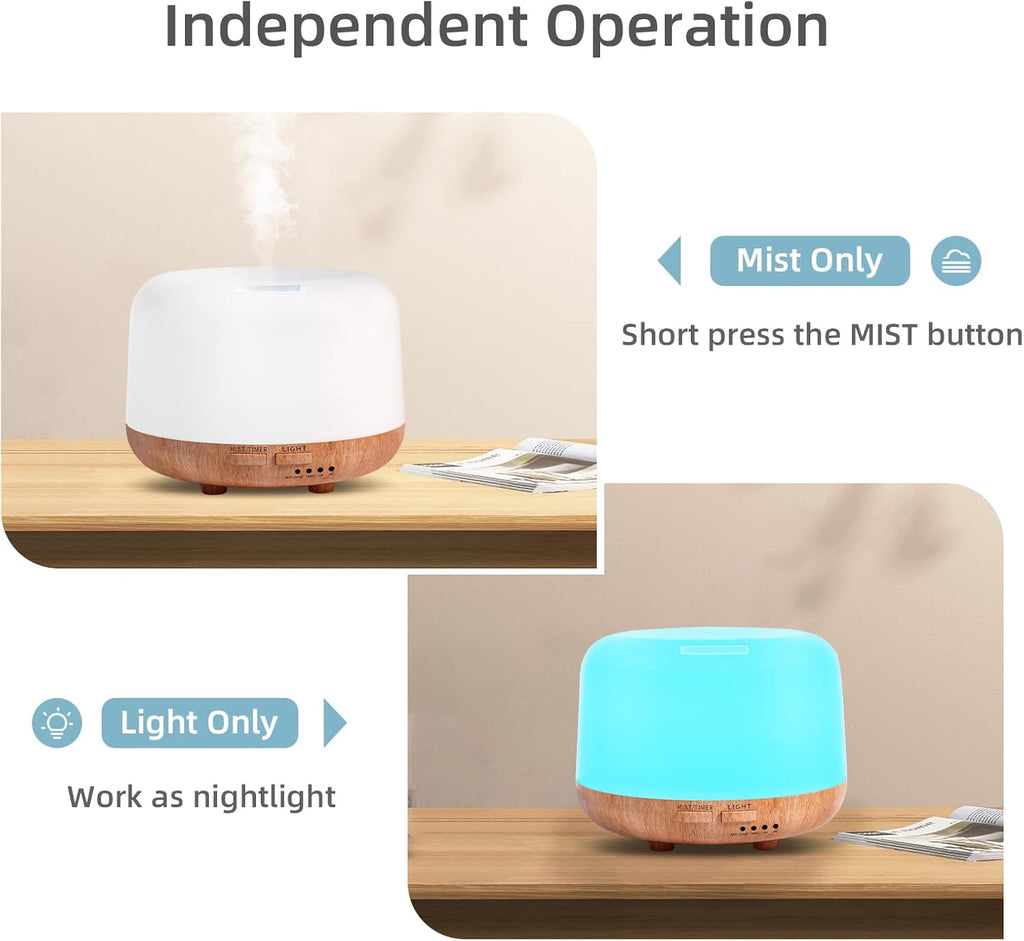 Aromatherapy Essential Oil Home Diffuser with Remote Control, 300ML Large Room Cool Mist Air Humidifier, 8 Hours Quiet Operation, Timer, 7 Colors LED Night Night，Suitable Home,Yoga.