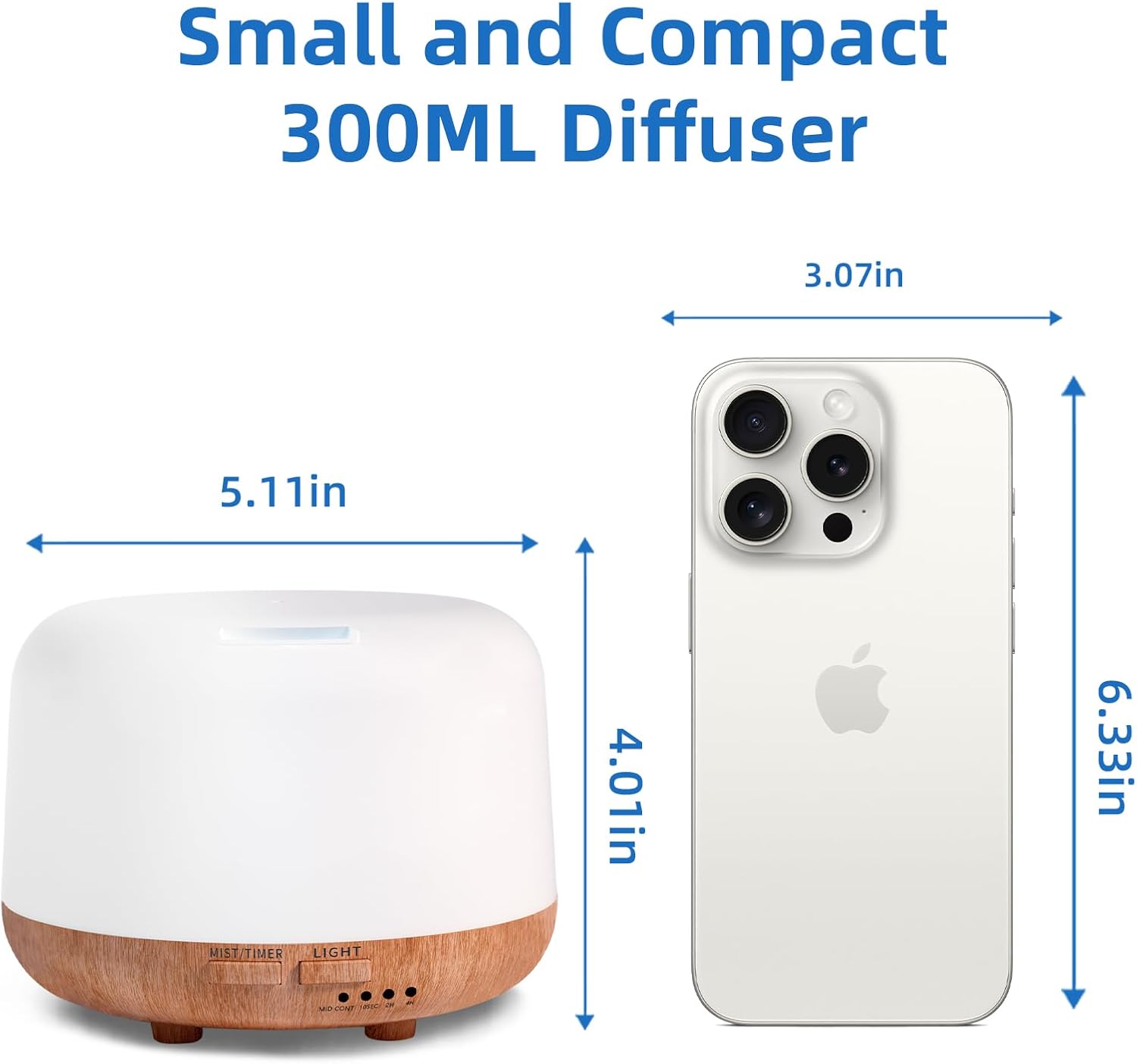 Aromatherapy Essential Oil Home Diffuser with Remote Control, 300ML Large Room Cool Mist Air Humidifier, 8 Hours Quiet Operation, Timer, 7 Colors LED Night Night，Suitable Home,Yoga.