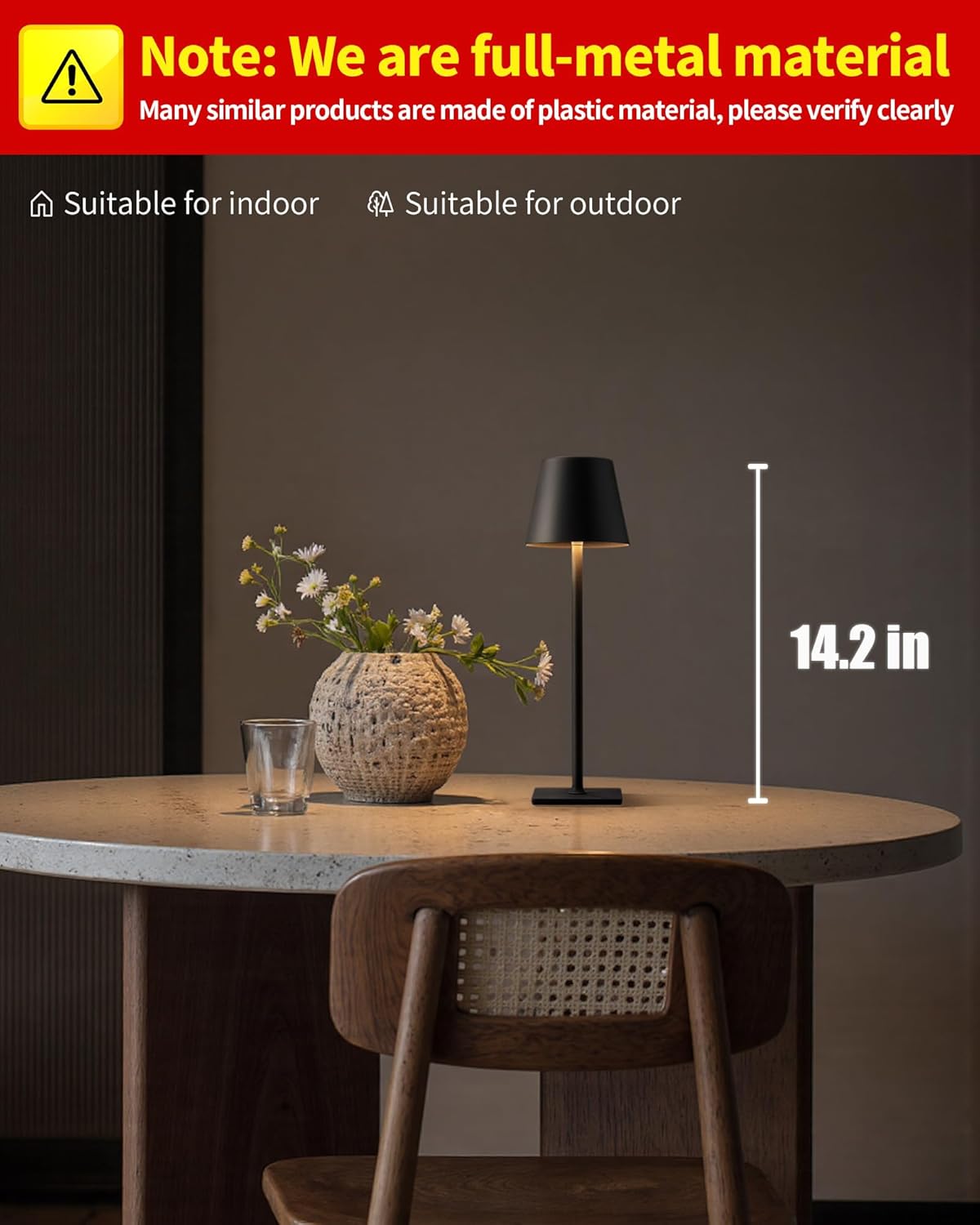2-Pack Cordless LED Table Lamps – Rechargeable, Portable & Dimmable (Black)
