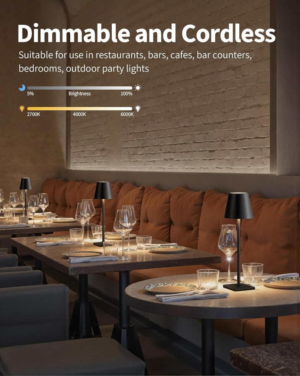 2-Pack Cordless LED Table Lamps – Rechargeable, Portable & Dimmable (Black)