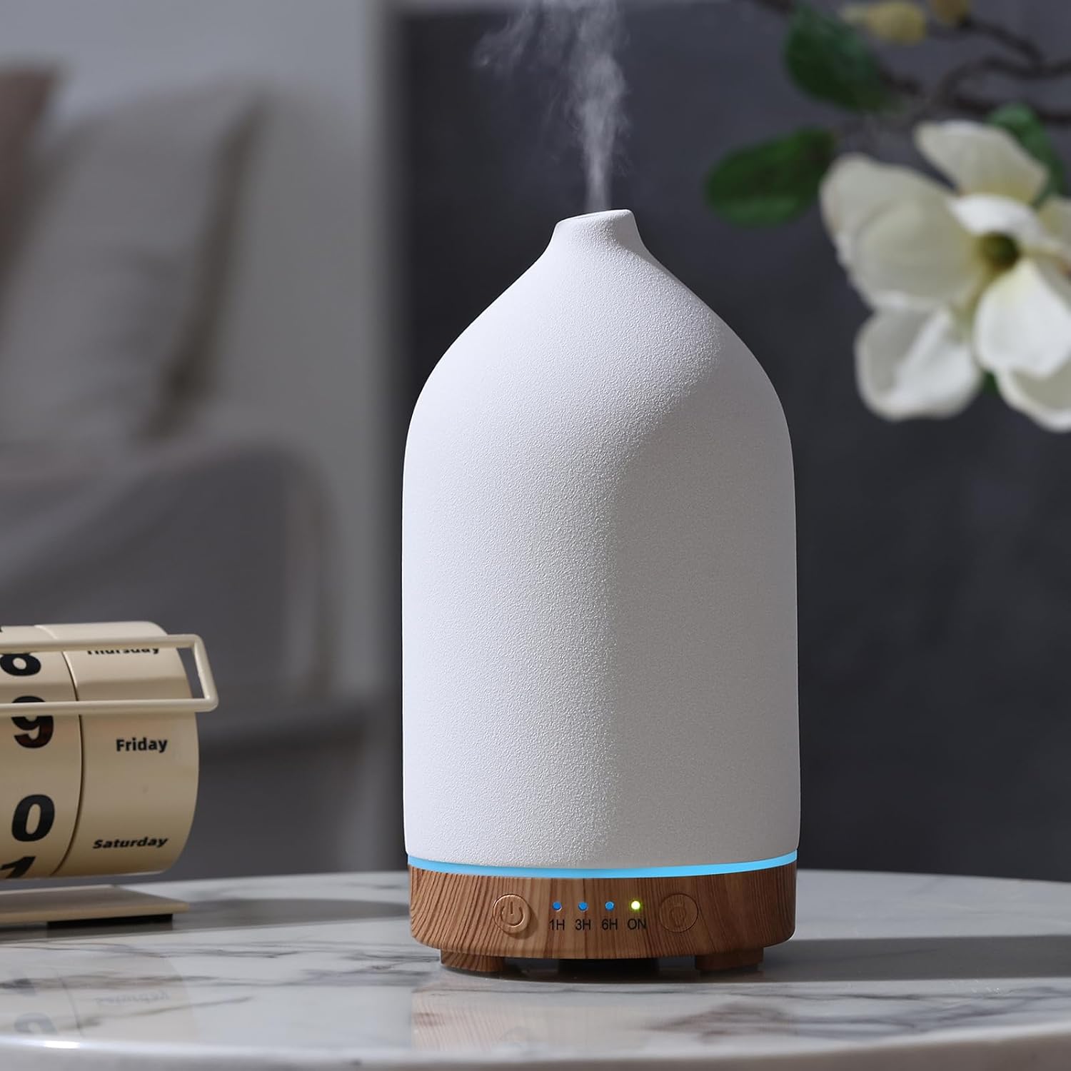 200ML Ceramic Essential Oil Diffuser - Ultrasonic Aromatherapy & Humidifier with 7-Color LED Lights, Auto Shut-Off, Black, 1H/3H/6H Timer | Scent for Home, Office, Yoga