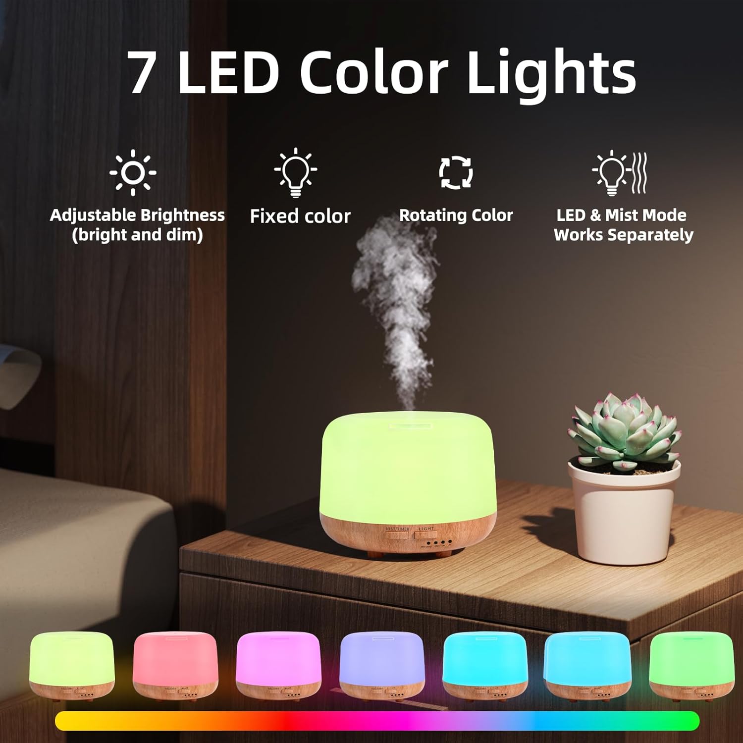 Aromatherapy Essential Oil Home Diffuser with Remote Control, 300ML Large Room Cool Mist Air Humidifier, 8 Hours Quiet Operation, Timer, 7 Colors LED Night Night，Suitable Home,Yoga.