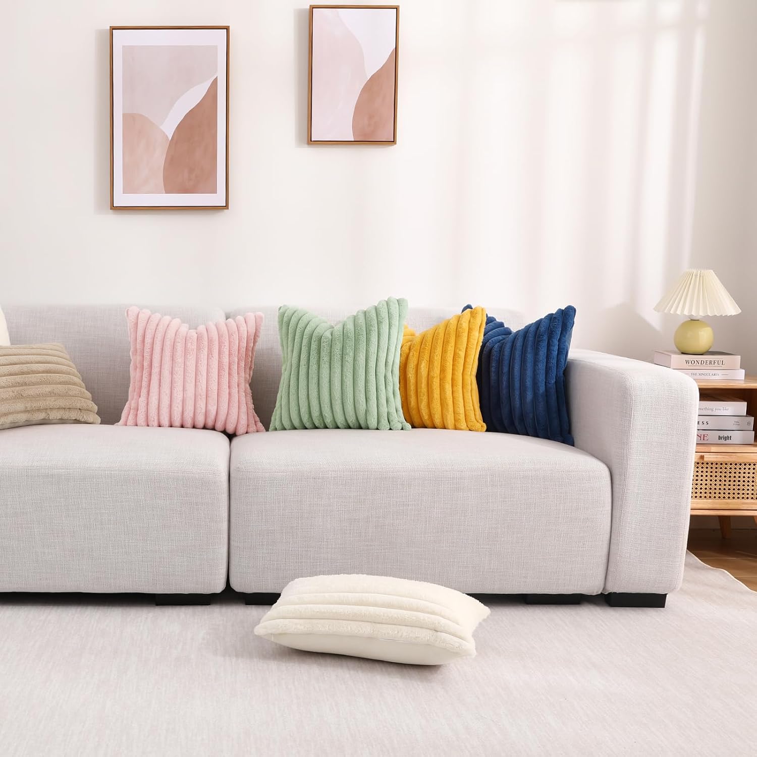 Set of 2 Faux Fur Pillow Covers – 18x18 Plush Decorative Cushions for Sofa, Bed & Living Room 
