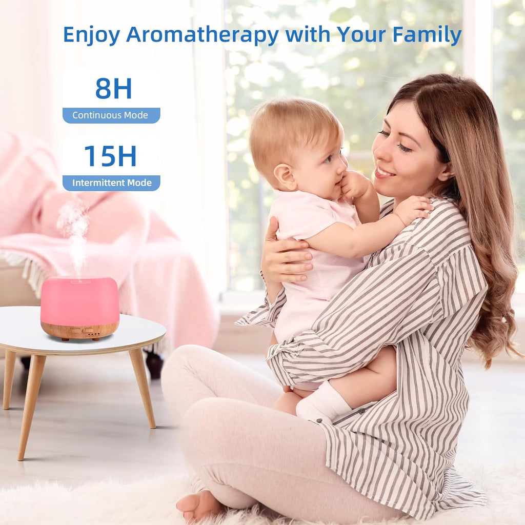 Aromatherapy Essential Oil Home Diffuser with Remote Control, 300ML Large Room Cool Mist Air Humidifier, 8 Hours Quiet Operation, Timer, 7 Colors LED Night Night，Suitable Home,Yoga.
