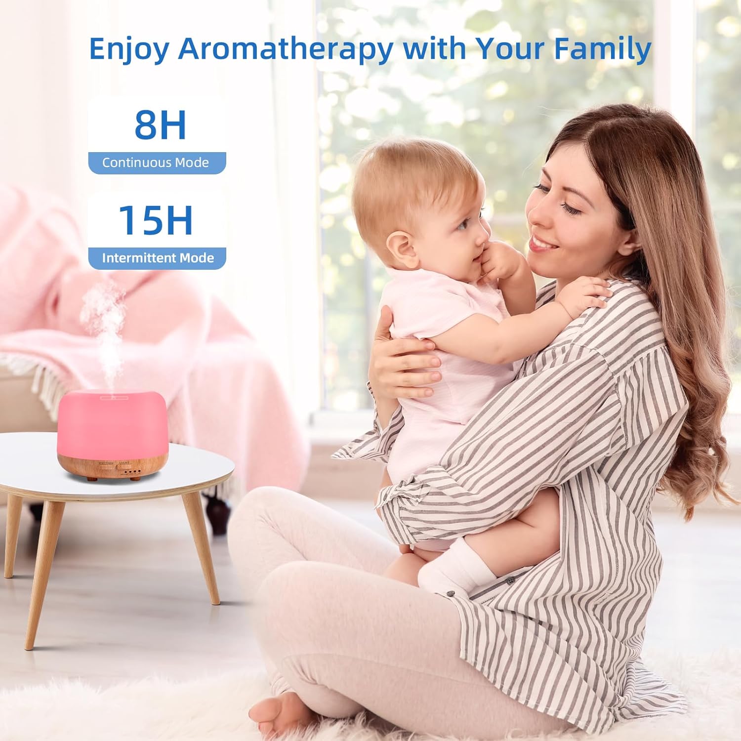 Aromatherapy Essential Oil Home Diffuser with Remote Control, 300ML Large Room Cool Mist Air Humidifier, 8 Hours Quiet Operation, Timer, 7 Colors LED Night Night，Suitable Home,Yoga.