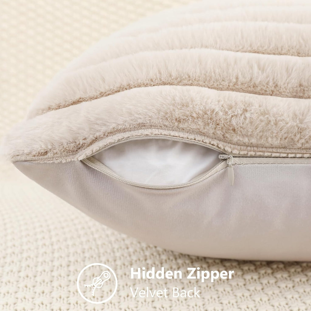 Set of 2 Faux Fur Pillow Covers – 18x18 Plush Decorative Cushions for Sofa, Bed & Living Room 