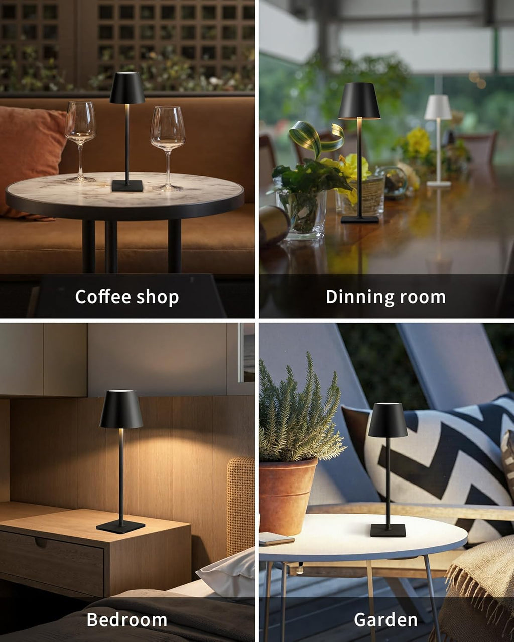 2-Pack Cordless LED Table Lamps – Rechargeable, Portable & Dimmable (Black)