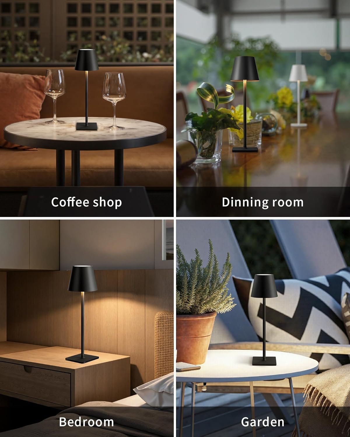 2-Pack Cordless LED Table Lamps – Rechargeable, Portable & Dimmable (Black)
