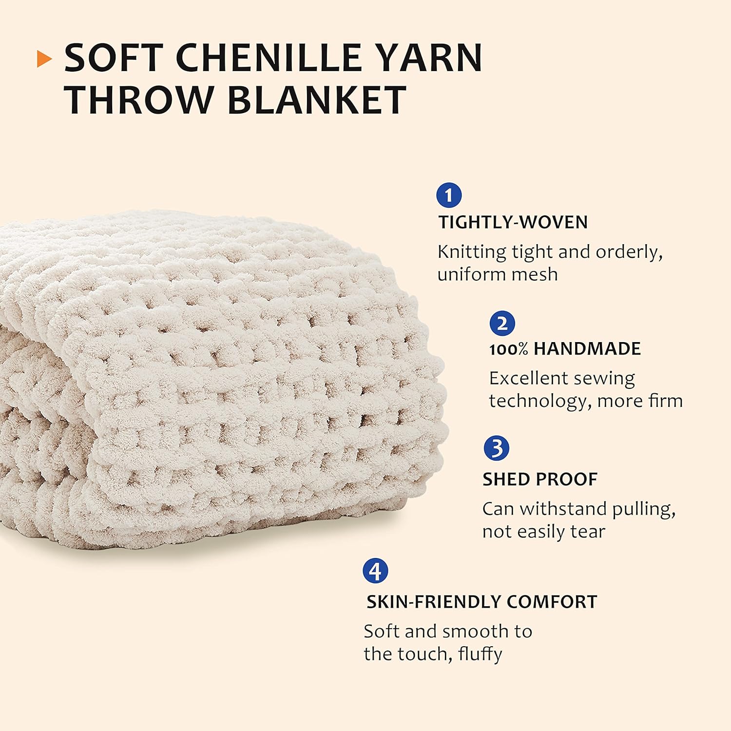Chunky Knit Chenille Throw Blanket – Soft, Cozy Cable Knit for Couch & Home Décor (50x60)
