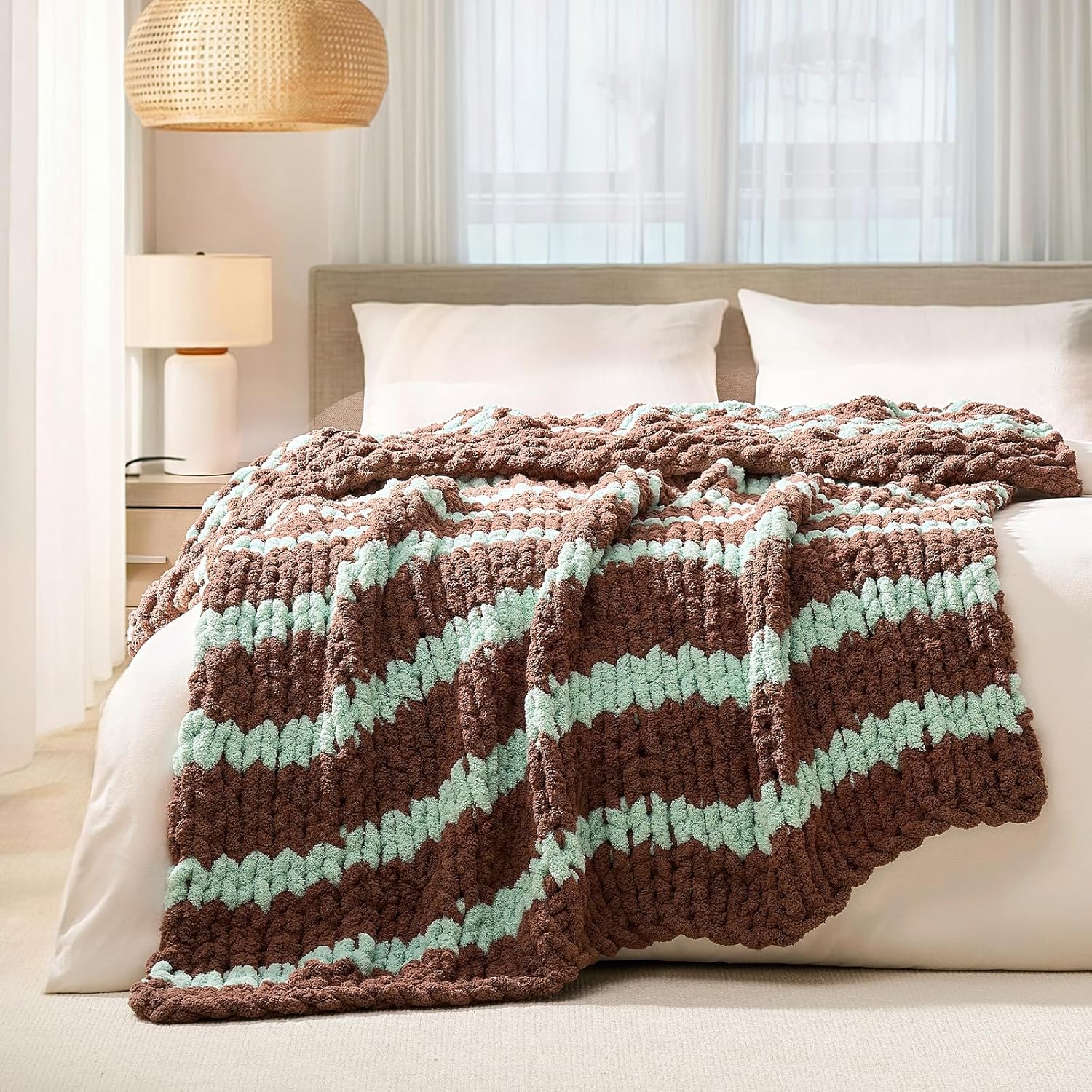 Chunky Knit Chenille Throw Blanket – Soft, Cozy Cable Knit for Couch & Home Décor (50x60)