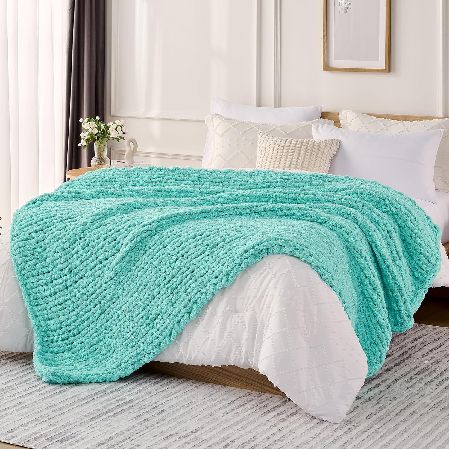 Chunky Knit Chenille Throw Blanket – Soft, Cozy Cable Knit for Couch & Home Décor (50x60)