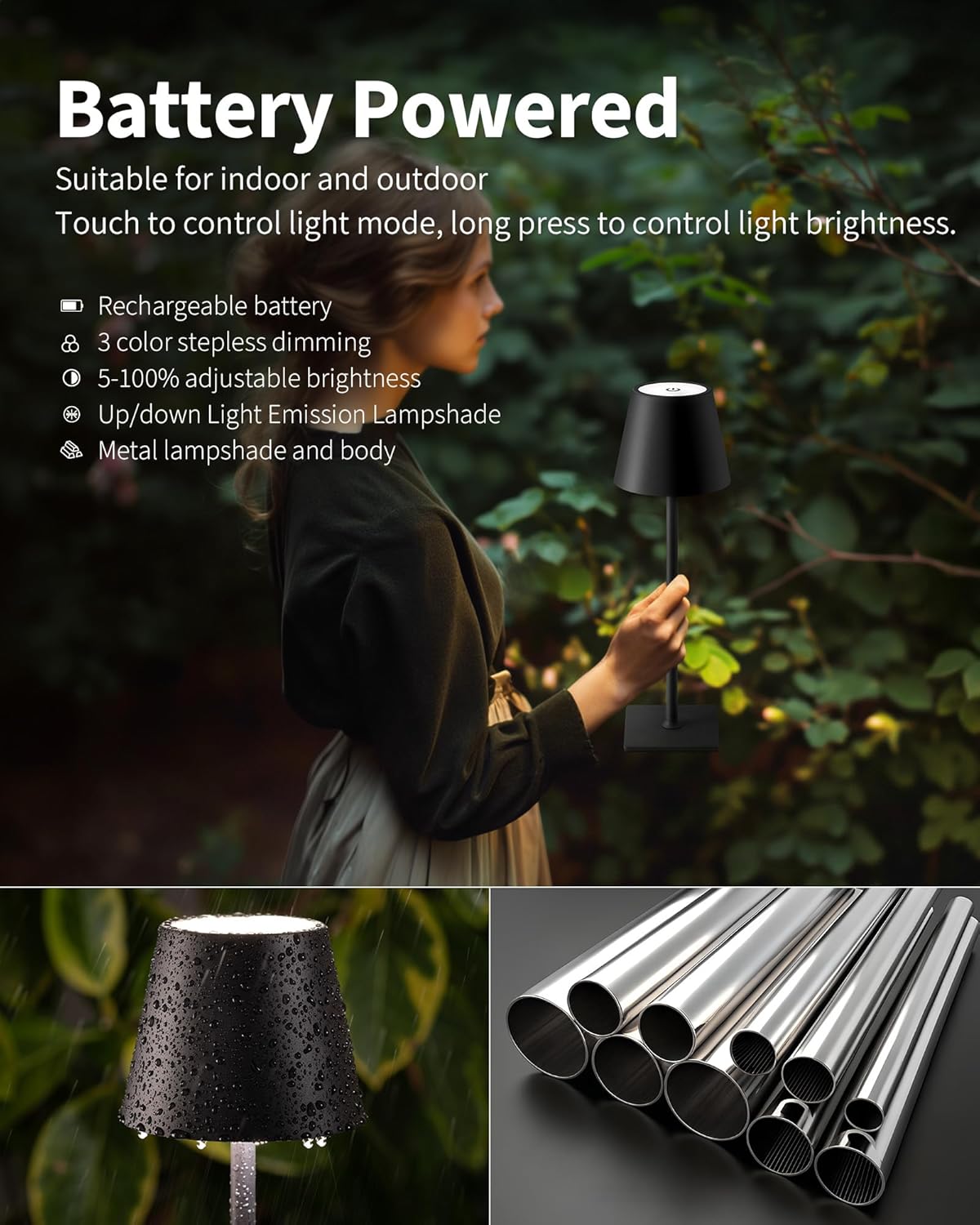 2-Pack Cordless LED Table Lamps – Rechargeable, Portable & Dimmable (Black)