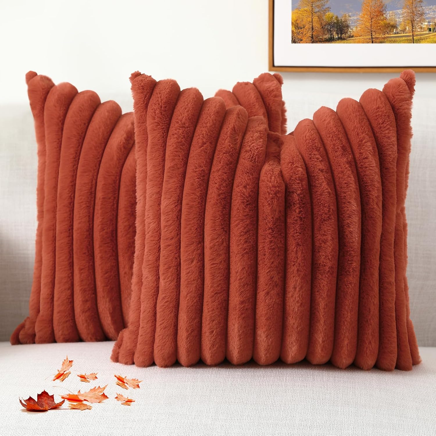 Set of 2 Faux Fur Pillow Covers – 18x18 Plush Decorative Cushions for Sofa, Bed & Living Room 