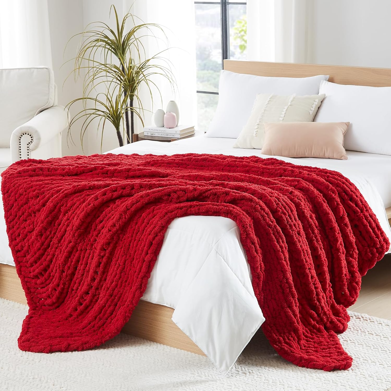 Chunky Knit Chenille Throw Blanket – Soft, Cozy Cable Knit for Couch & Home Décor (50x60)