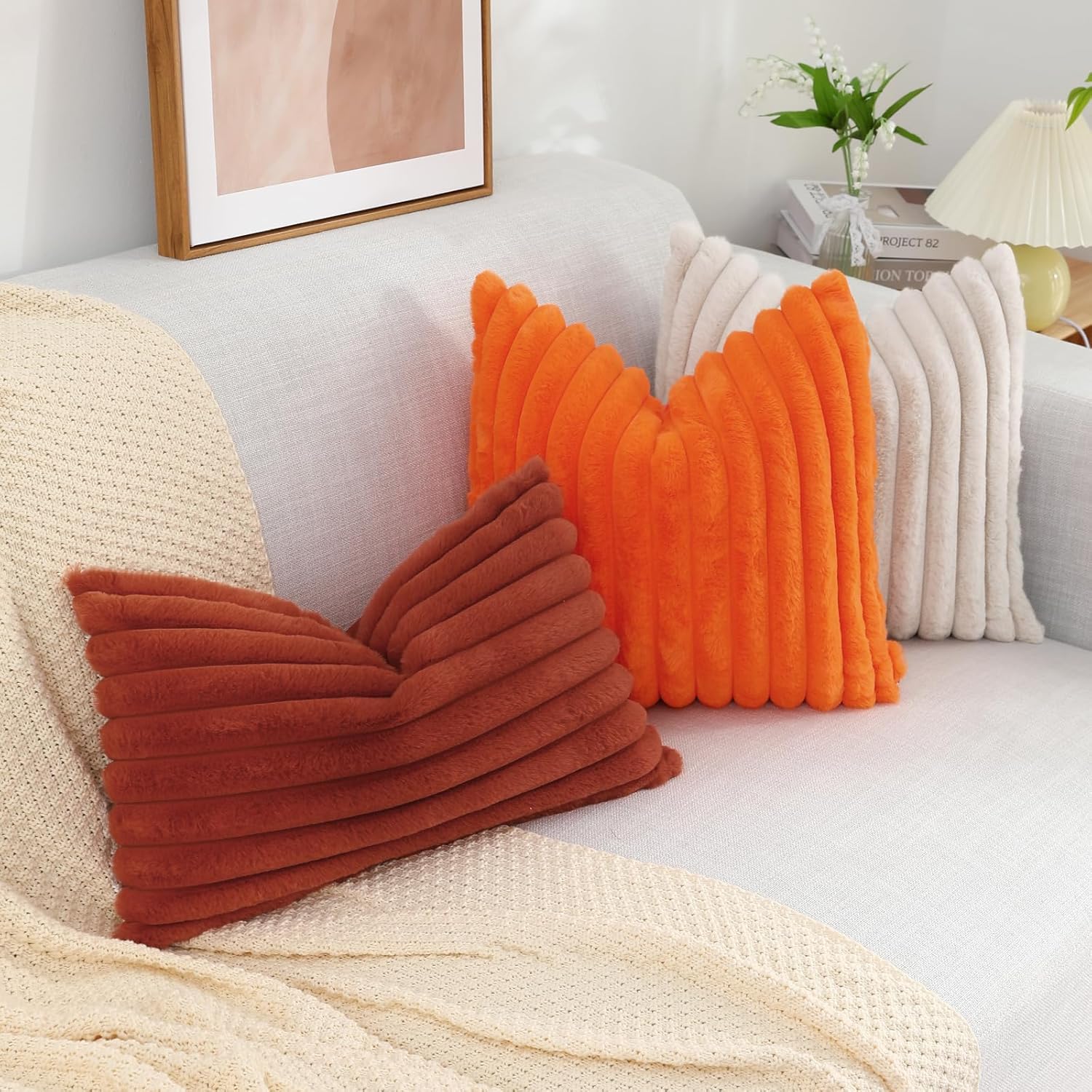 Set of 2 Faux Fur Pillow Covers – 18x18 Plush Decorative Cushions for Sofa, Bed & Living Room 