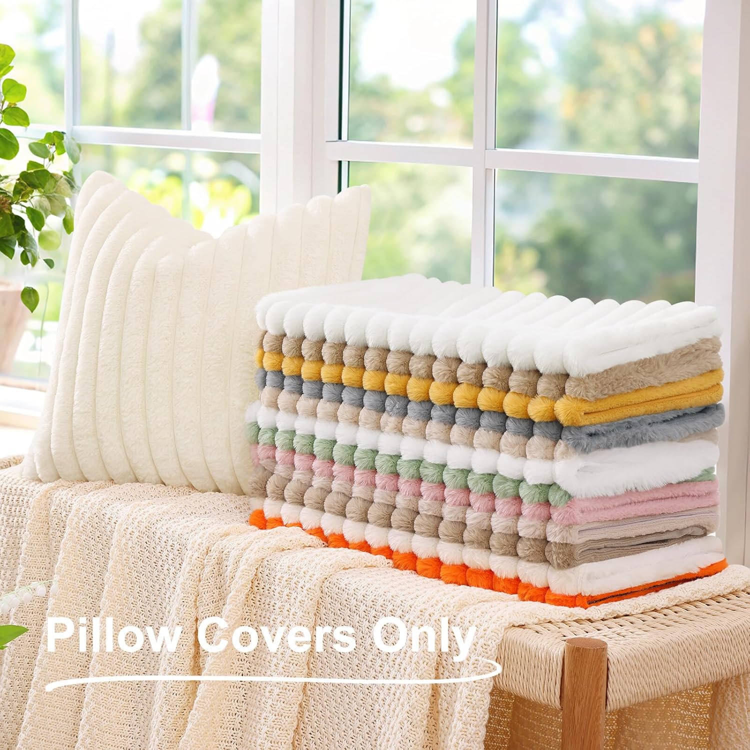 Set of 2 Faux Fur Pillow Covers – 18x18 Plush Decorative Cushions for Sofa, Bed & Living Room 