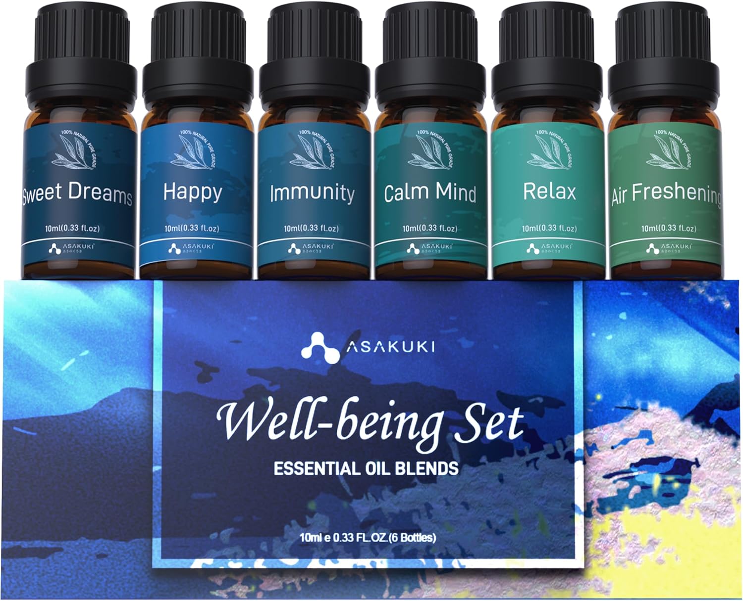 Aromatherapy Essential Oil Blends – 6x10ml Kit for Relaxation, Sweet Dreams, Calm Mind, Immunity & Home Wellness