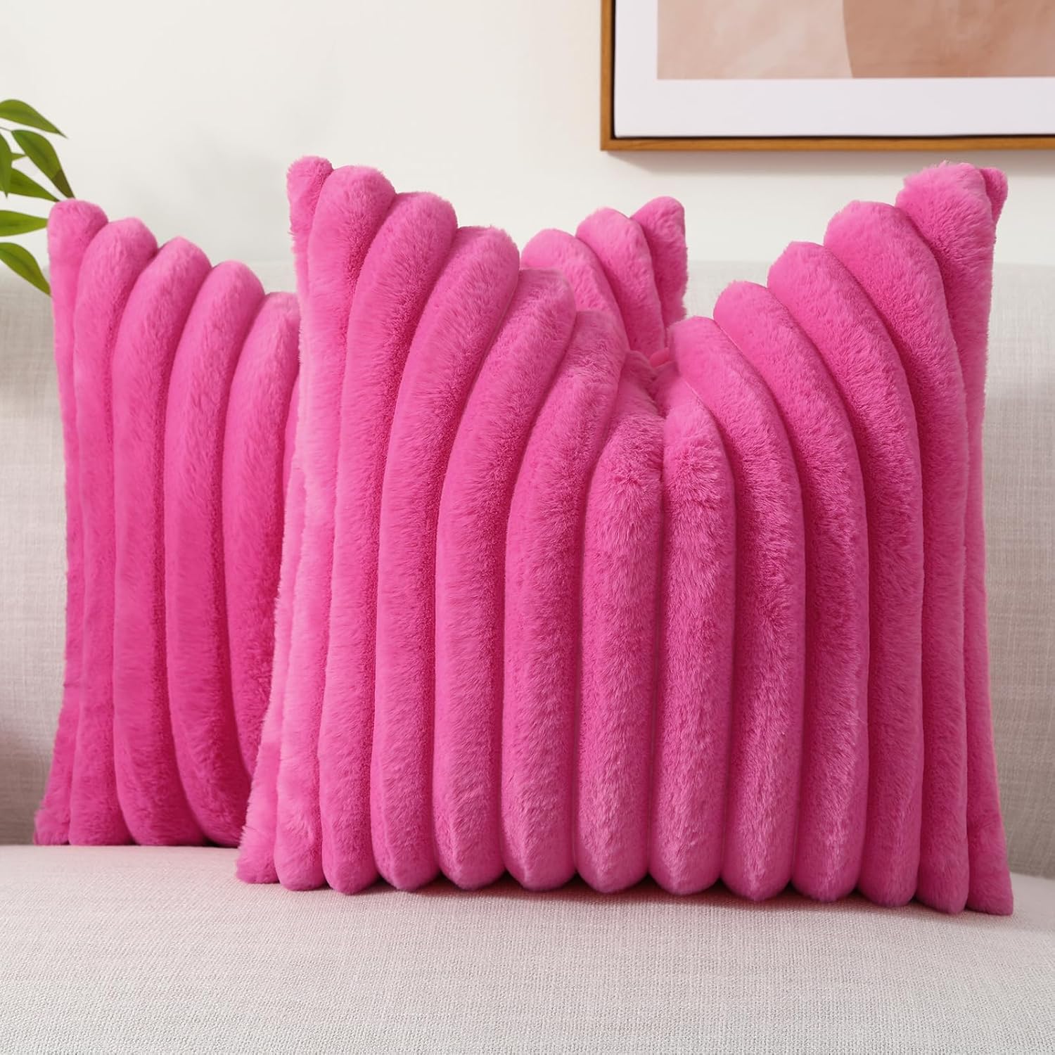 Set of 2 Faux Fur Pillow Covers – 18x18 Plush Decorative Cushions for Sofa, Bed & Living Room 