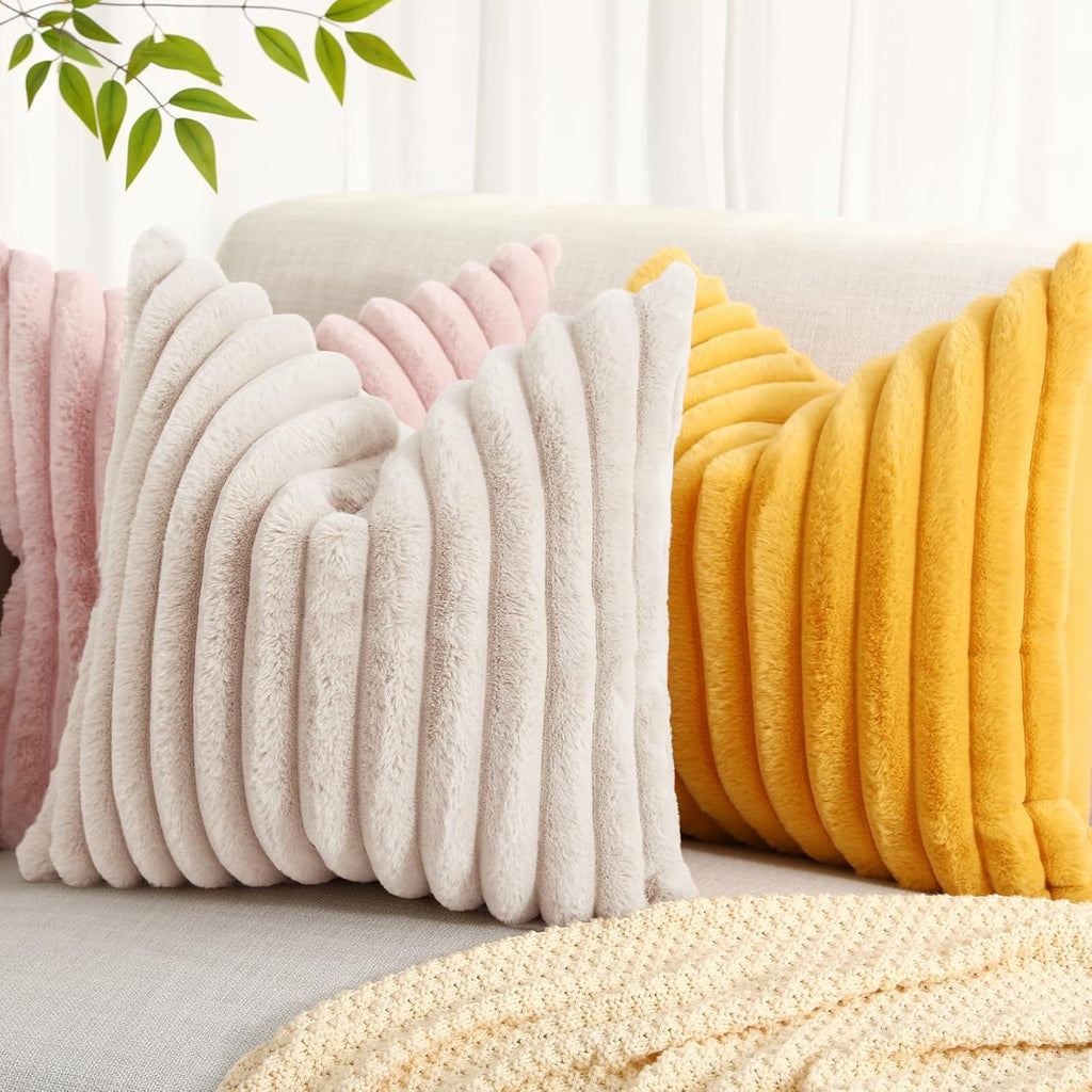 Set of 2 Faux Fur Pillow Covers – 18x18 Plush Decorative Cushions for Sofa, Bed & Living Room 