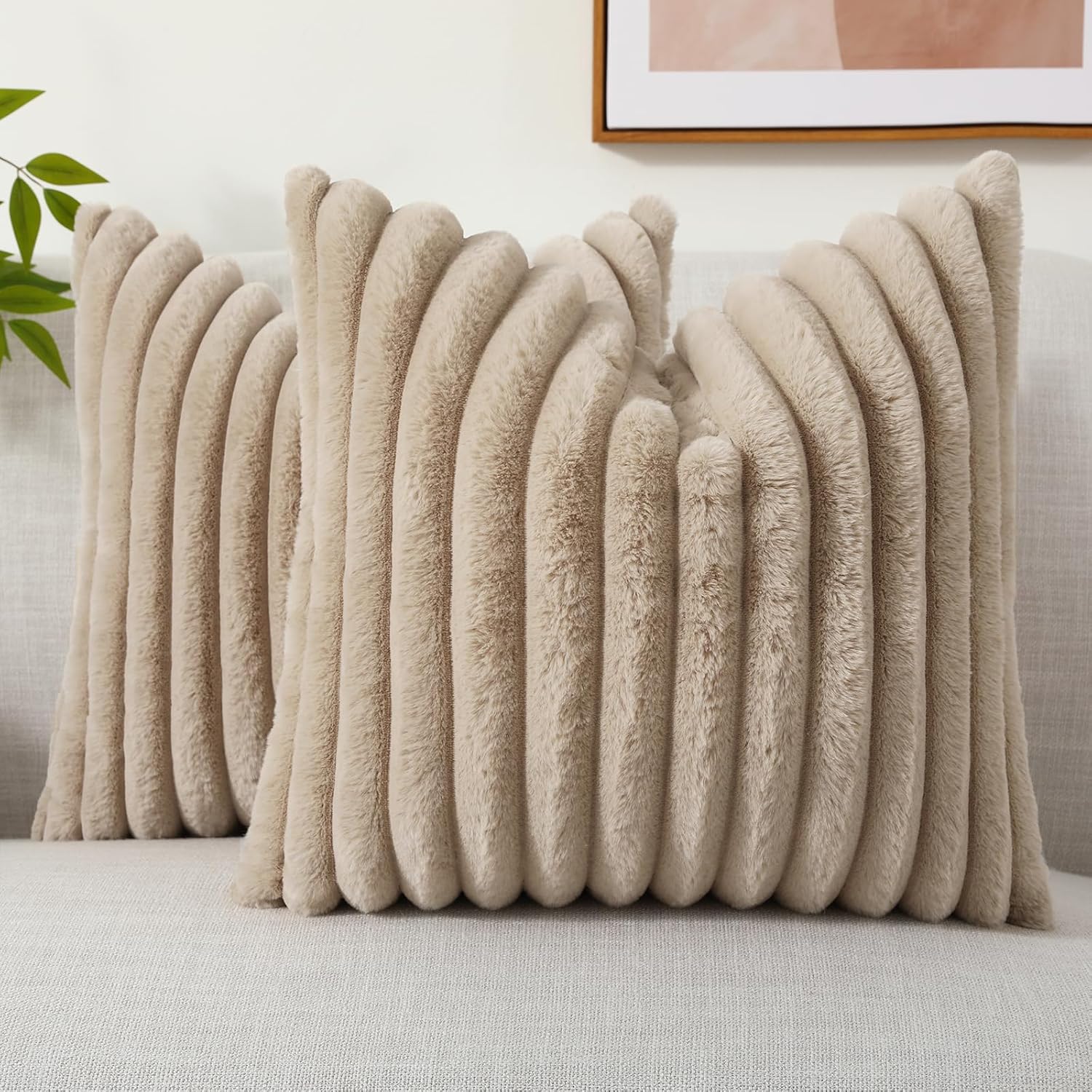 Set of 2 Faux Fur Pillow Covers – 18x18 Plush Decorative Cushions for Sofa, Bed & Living Room 