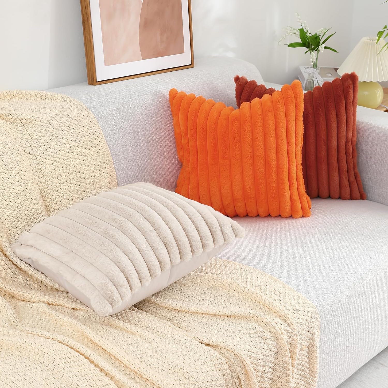 Set of 2 Faux Fur Pillow Covers – 18x18 Plush Decorative Cushions for Sofa, Bed & Living Room 