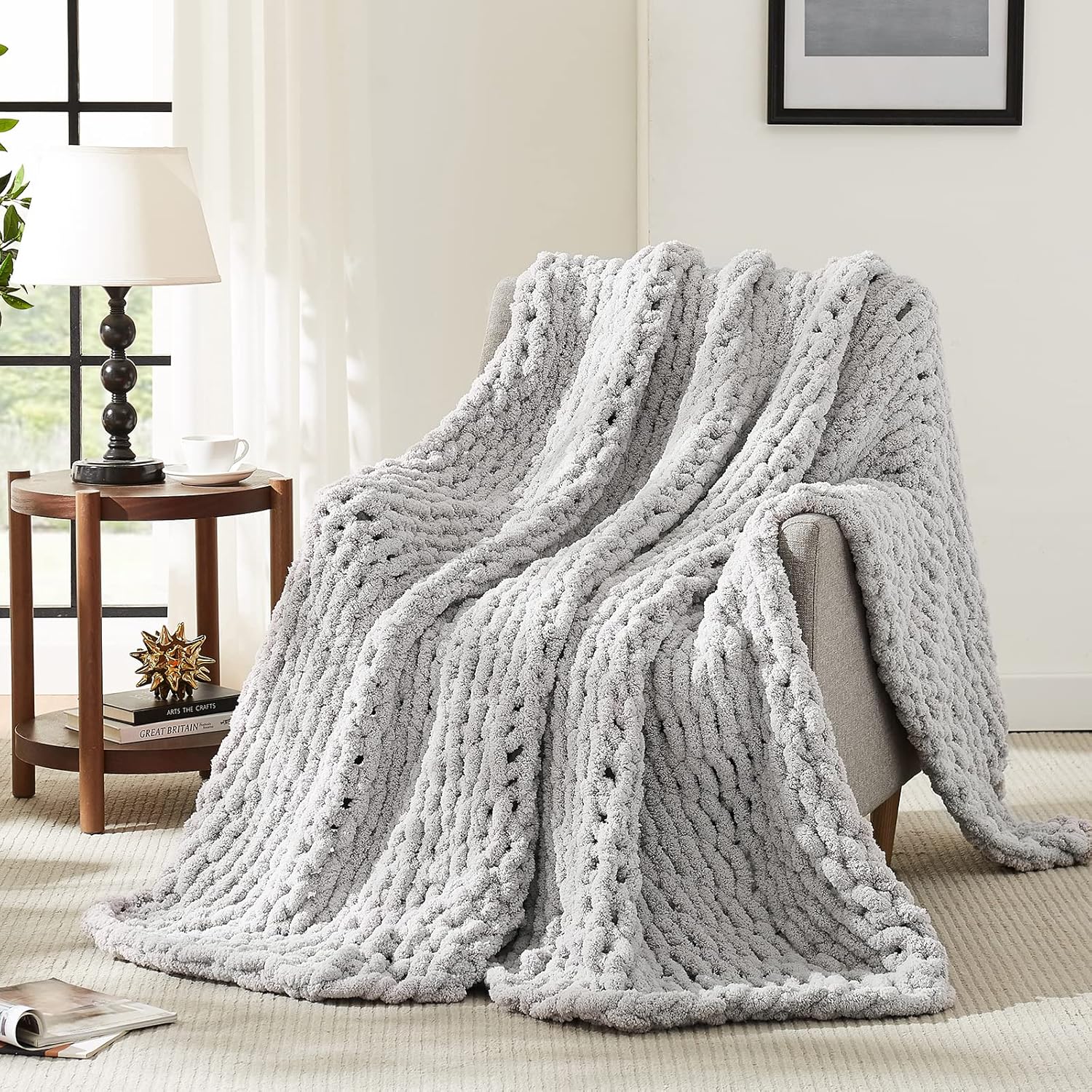 Chunky Knit Chenille Throw Blanket – Soft, Cozy Cable Knit for Couch & Home Décor (50x60)