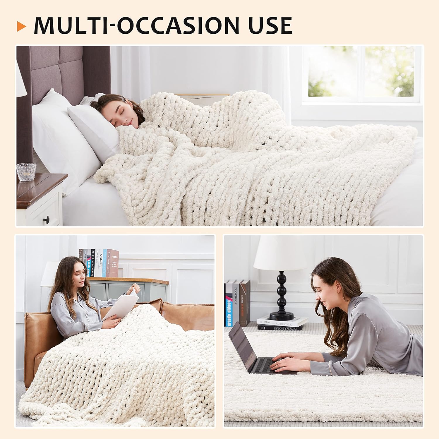 Chunky Knit Chenille Throw Blanket – Soft, Cozy Cable Knit for Couch & Home Décor (50x60)