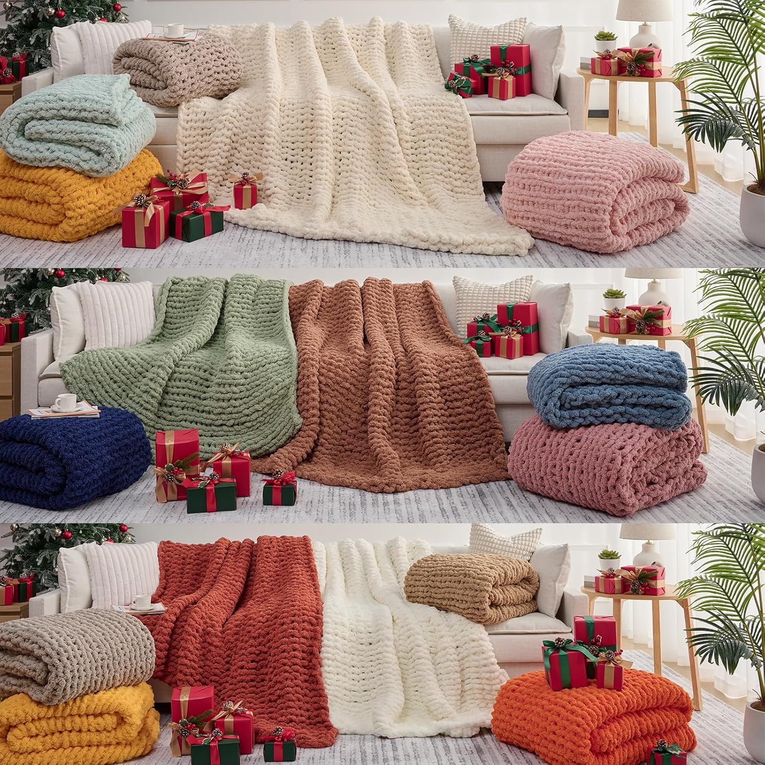 Chunky Knit Chenille Throw Blanket – Soft, Cozy Cable Knit for Couch & Home Décor (50x60)