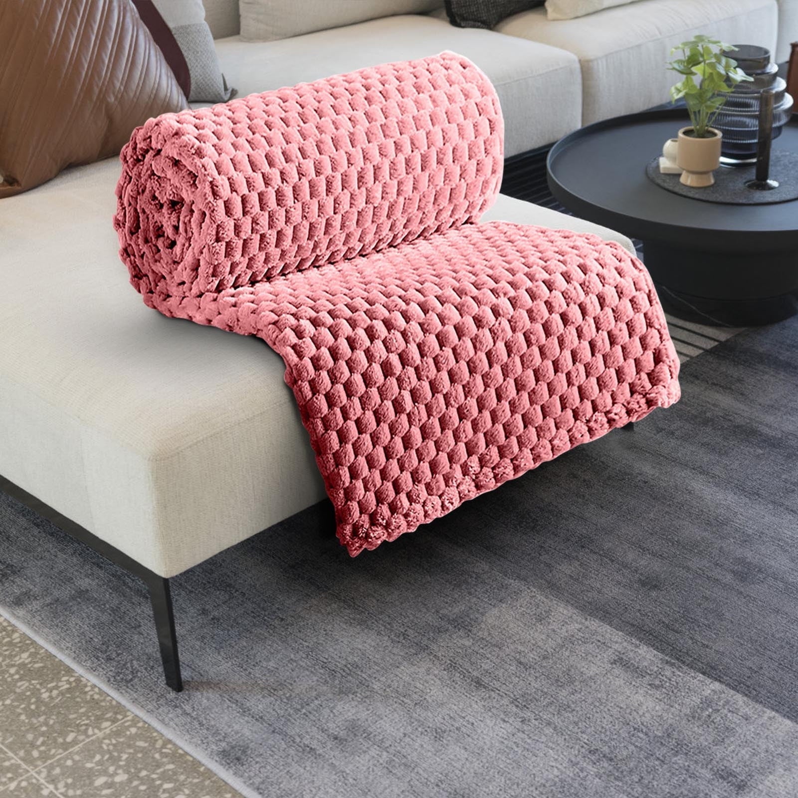 Chunky Knit Blanket Throw, Waffle Throw Blanket Waffle Cable Knit Throw for Couch, Stylish Cozy Soft Rope Knot Crochet Blanket for Home Decor, Beige Linen, 59.1*39.4In, Brown