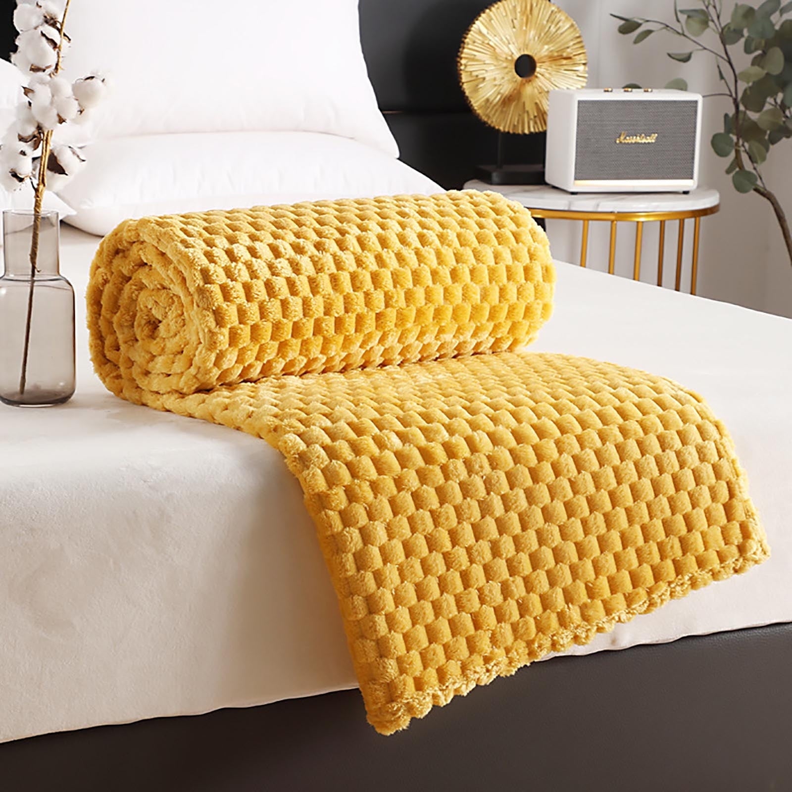 Chunky Knit Blanket Throw, Waffle Throw Blanket Waffle Cable Knit Throw for Couch, Stylish Cozy Soft Rope Knot Crochet Blanket for Home Decor, Beige Linen, 59.1*39.4In, Brown