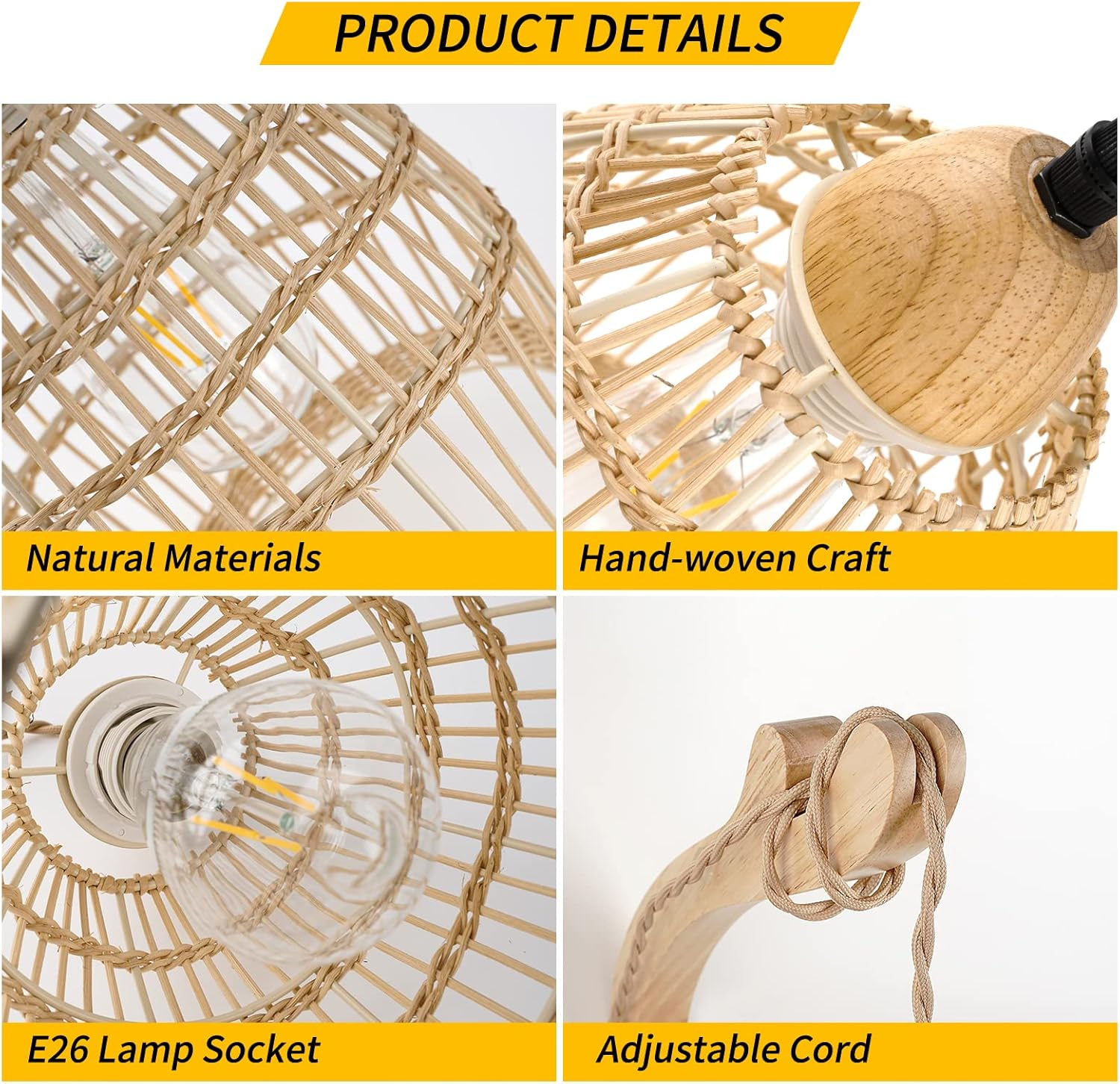 Set of 2 Wicker Wall Sconces – Rattan Plug-In Lamps for Ambient Lighting