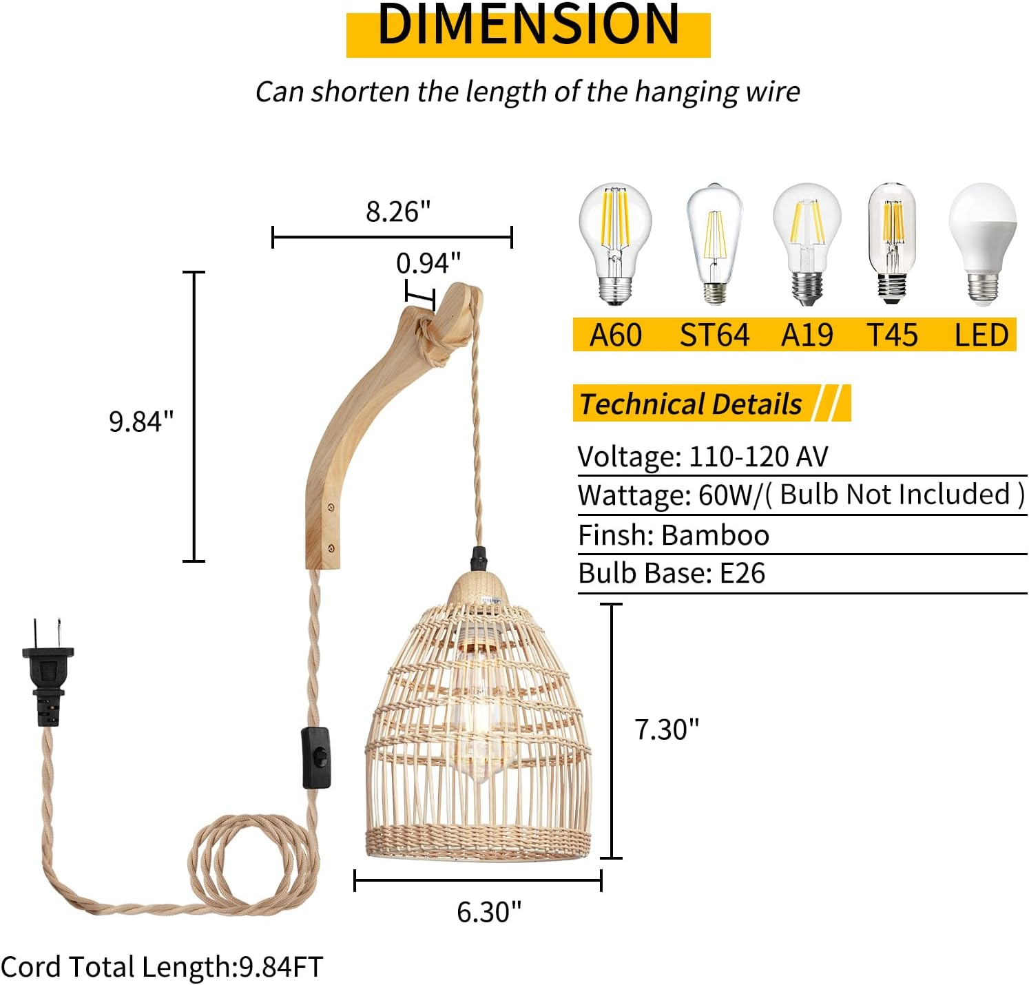 Set of 2 Wicker Wall Sconces – Rattan Plug-In Lamps for Ambient Lighting